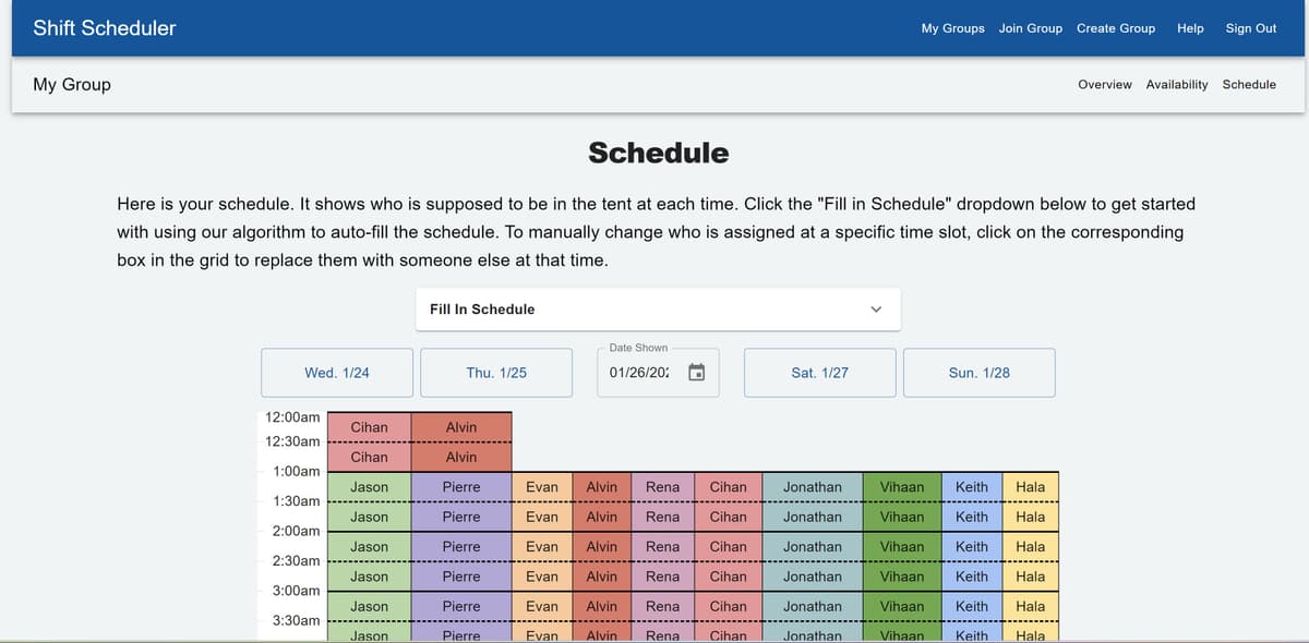 Schedule Page